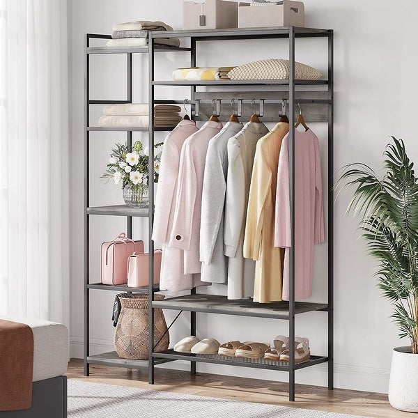 71in Industrial Freestanding Closet Organizer， Clothes Rack Hall Tree with Storage Bench