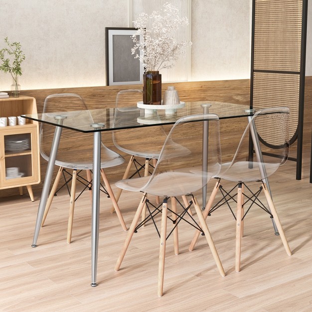 Costway 5 Pcs Dining Table Set 51 x27 x27 Modern Rectangular Glass Table amp 4 Chairs Kitchen