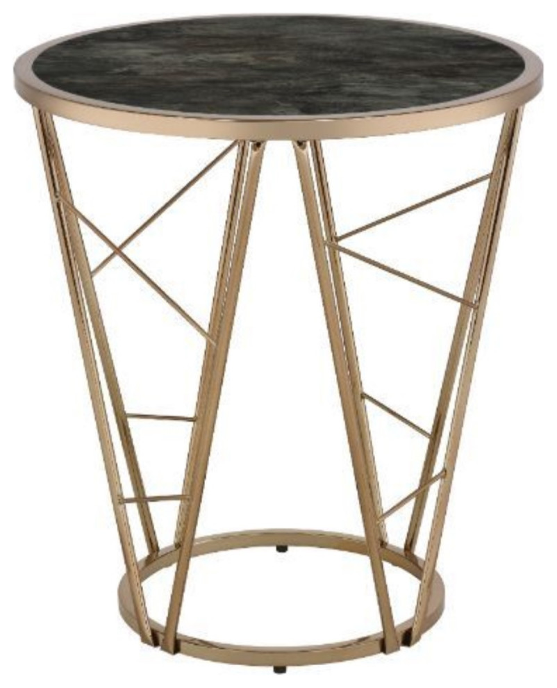 End Table  Faux Black Marble Glass and Champagne Finish   Contemporary   Side Tables And End Tables   by Acme Furniture  Houzz