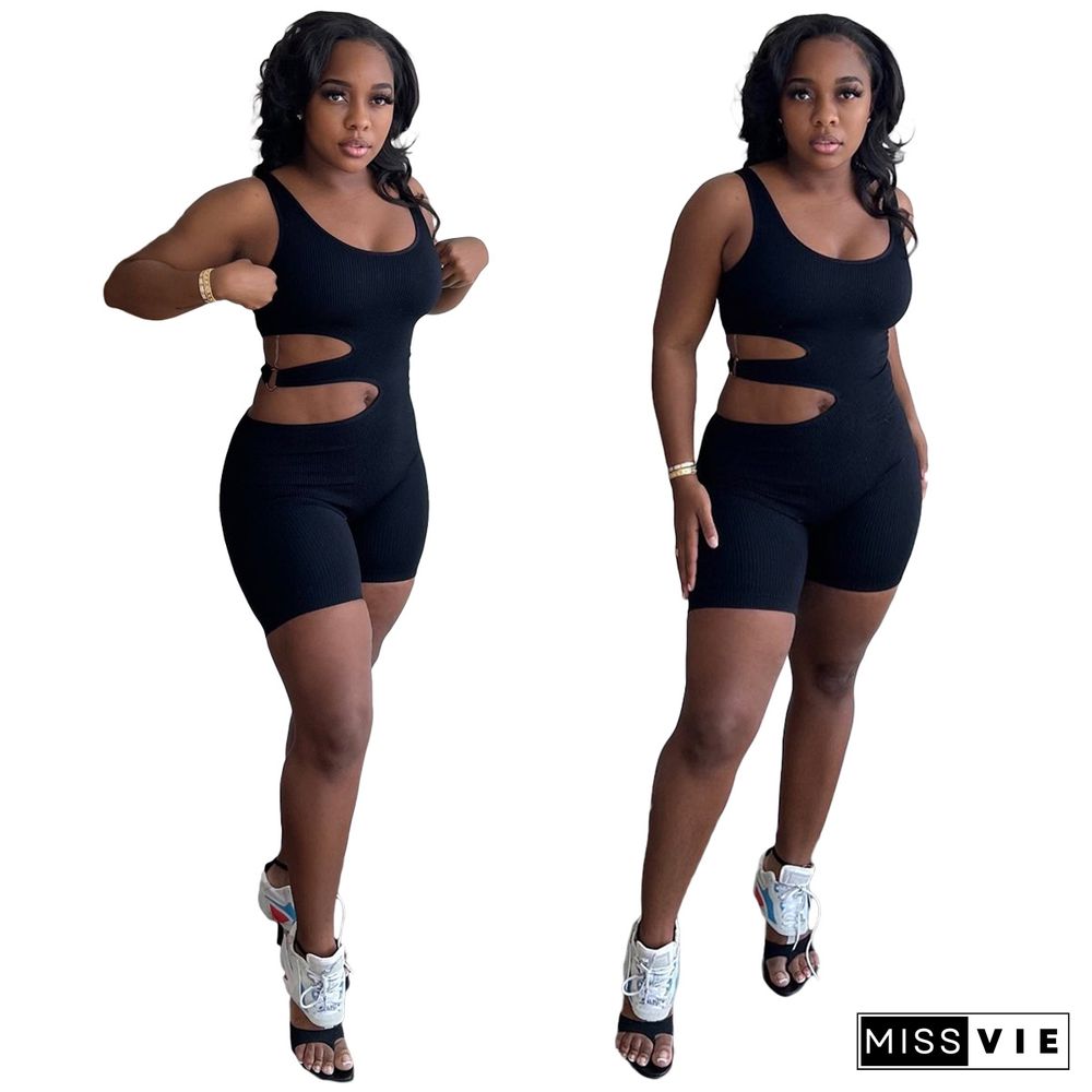 Knitted Sleeveless Cut Out Elastic Fitness Rompers