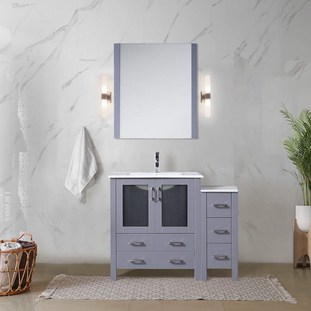 Lexora Volez 42 Inch Bathroom Vanity Cabinet in Dark Grey with Top and Mirror