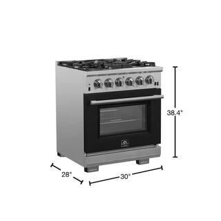 Forno Capriasca 30 in. 4.32 cu. ft. Oven Gas Range with 5 Gas Burners in Stainless Steel with Black Door FFSGS6260-30BLK