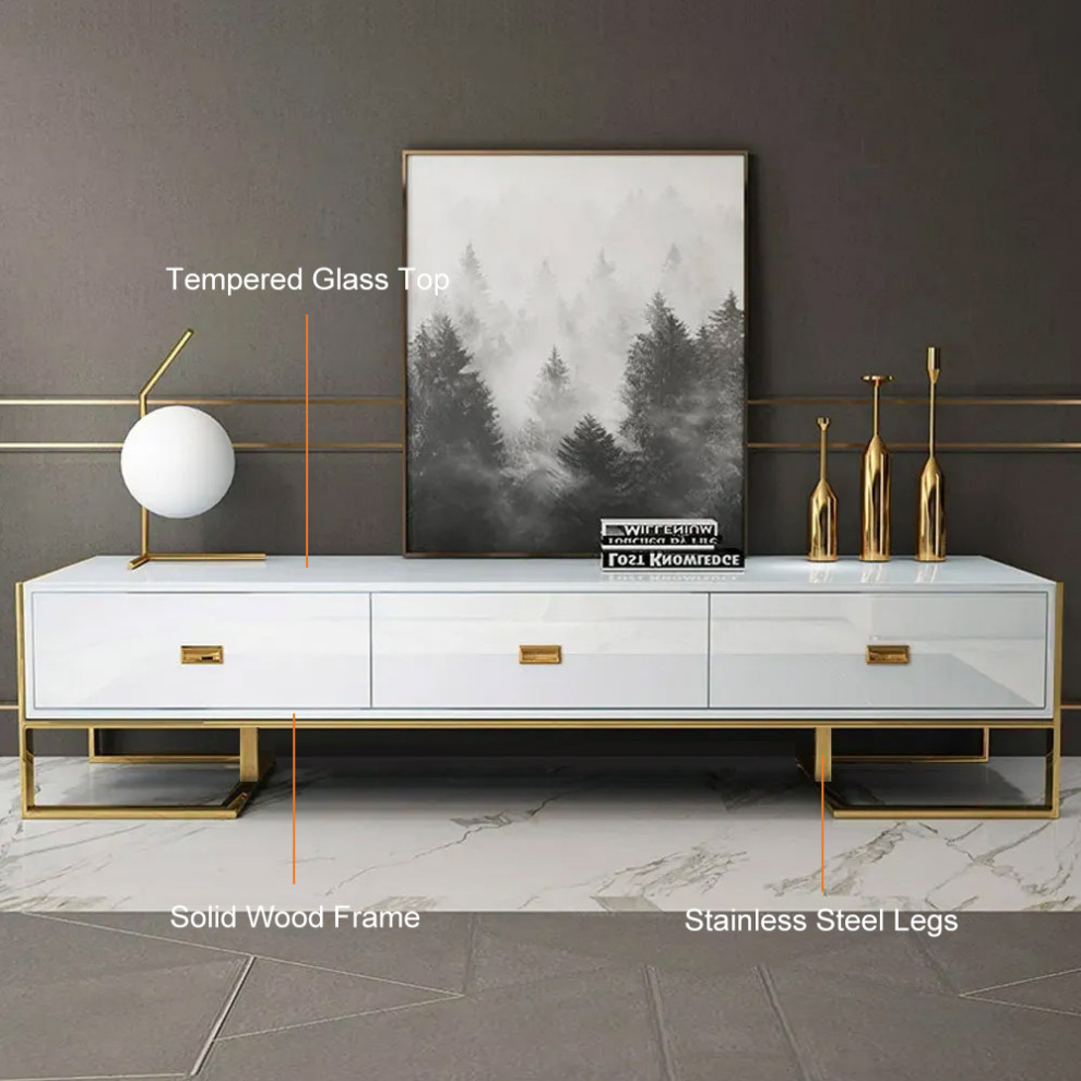 79 quotModern Jocise White  ampGold TV Stand 3 Drawers Media Console   Contemporary   Entertainment Centers And Tv Stands   by Homary International Limited  Houzz