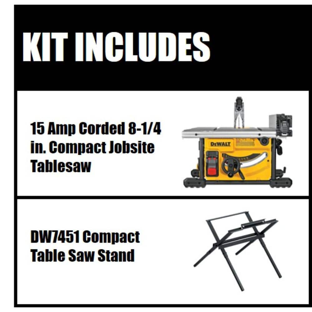 DEWALT 15 Amp Corded 8-1/4 in. Compact Jobsite Tablesaw with Compact Table Saw Stand DWE7485WS