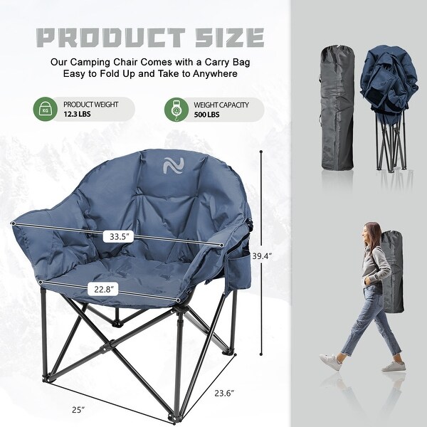 DoCred Oversized Camping Chair，Fully Padded Folding Moon Chair