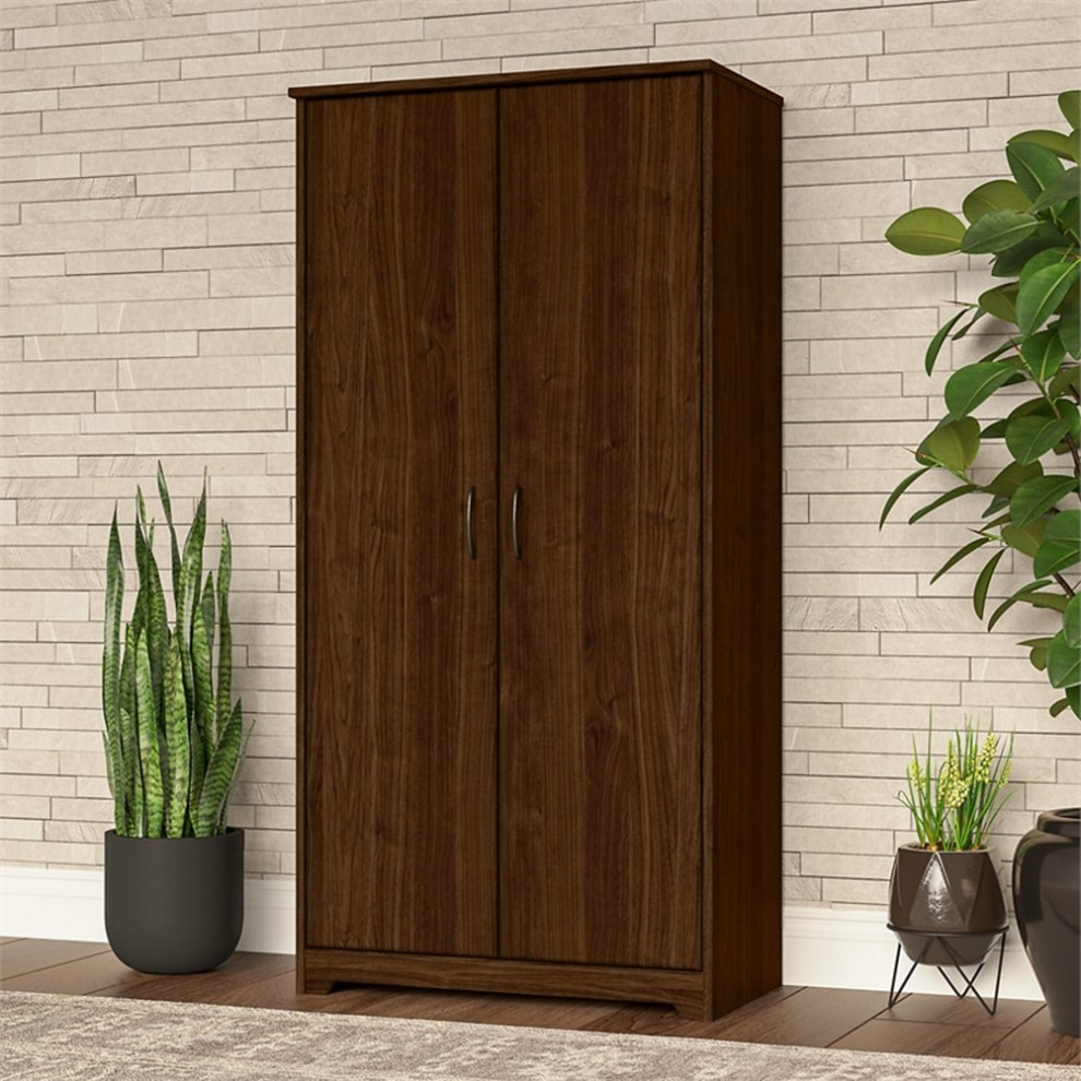 Bush Furniture Cabot Tall Storage Cabinet in Modern Walnut   Engineered Wood   Accent Chests And Cabinets   by Homesquare  Houzz