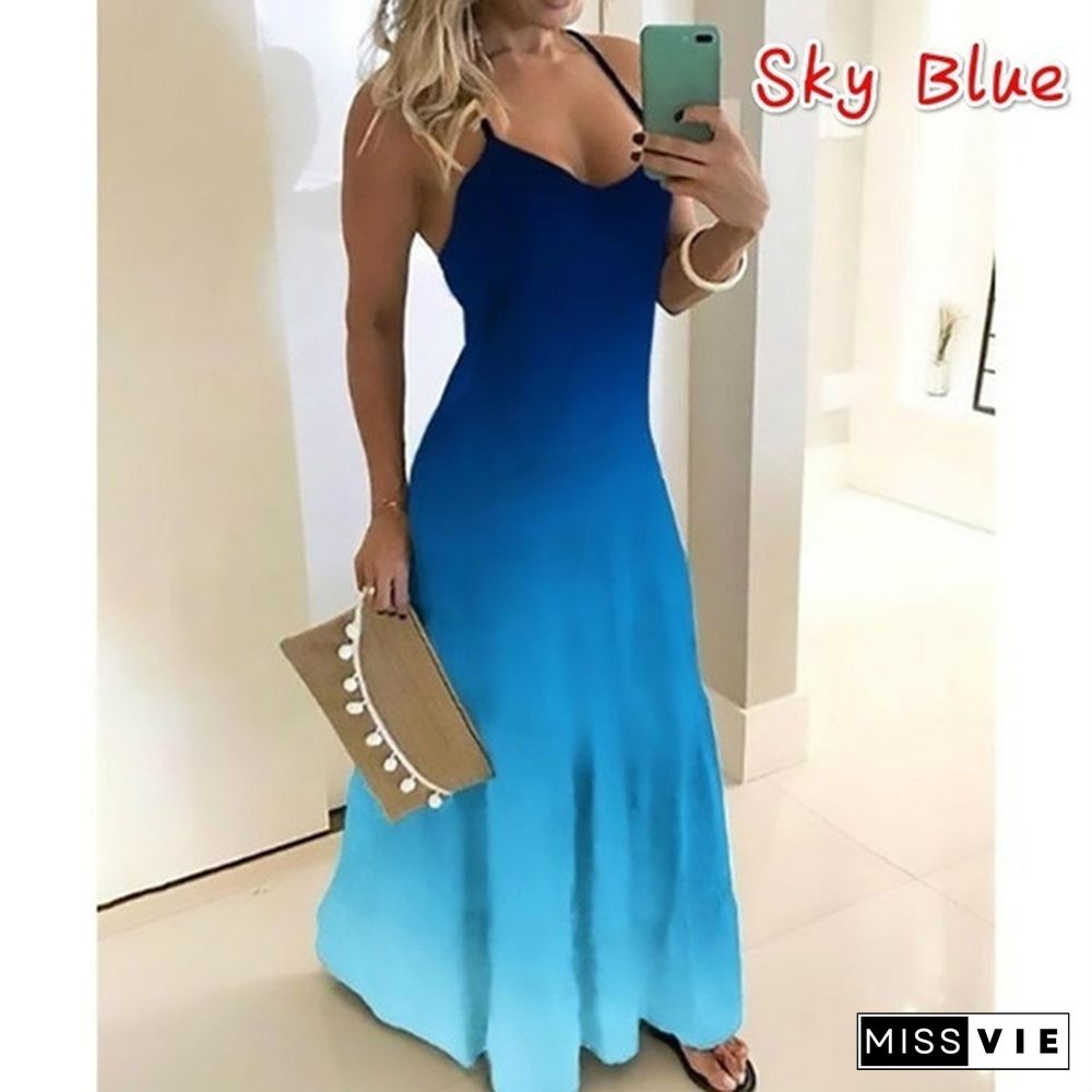 Summer Dress Fashion Clothes Women's Casual Off Shoulder Sleeveless Dress String Strap Halter Party Dress Ladies Deep V-neck Floral Printed Beach Wear Plus Size Maxi Dress XS-8XL