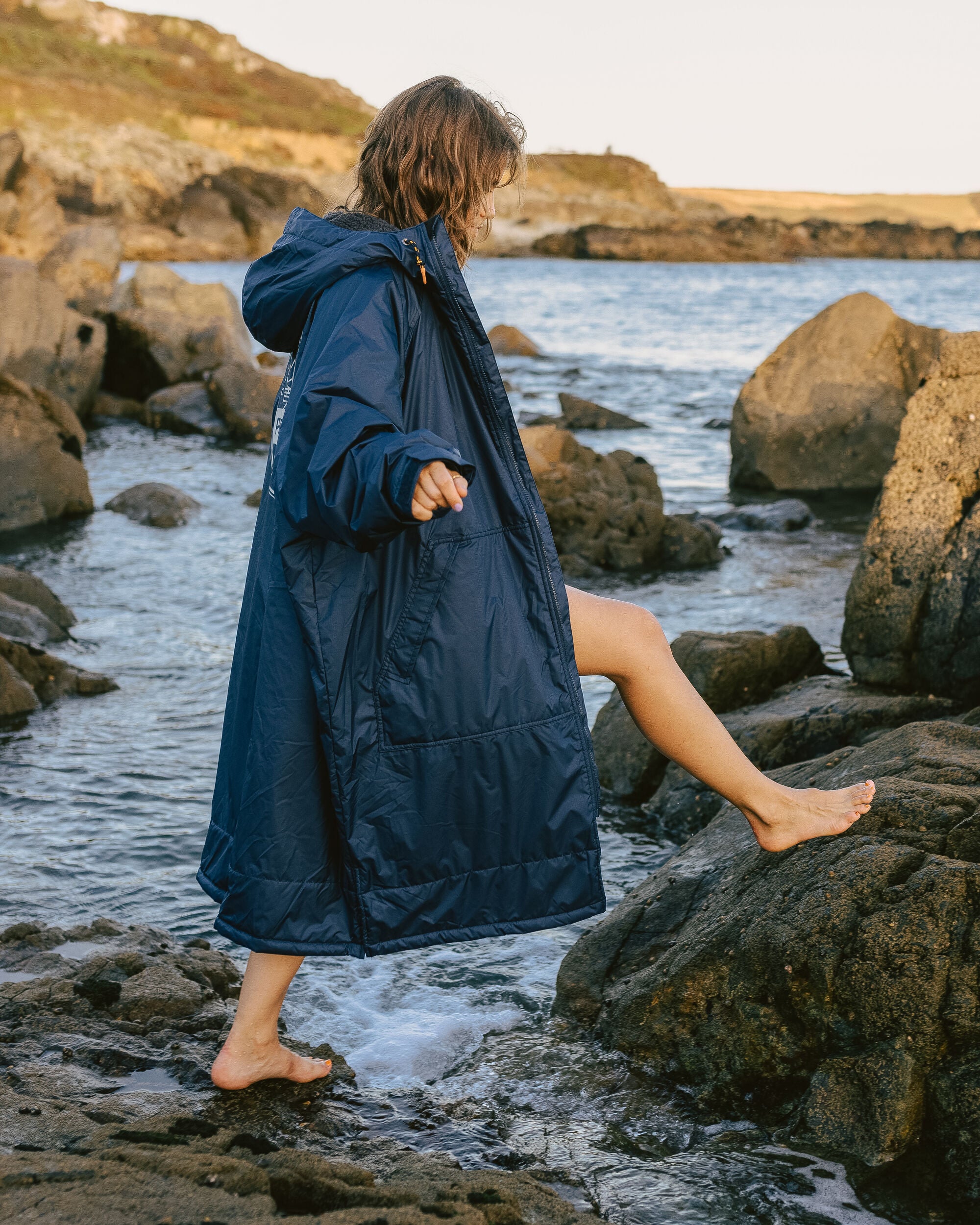 Waves Recycled Sherpa Lined Changing Robe - Rich Navy