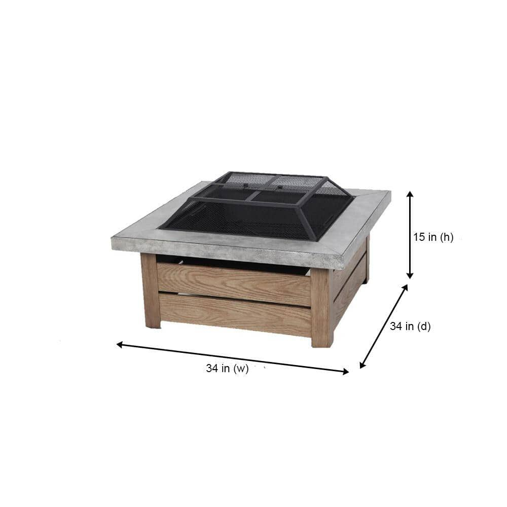 Hampton Bay Stoneham 34 in. x 15.5 in. Square Steel Wood Fire Pit with Tile Top 2195FPA-1-34