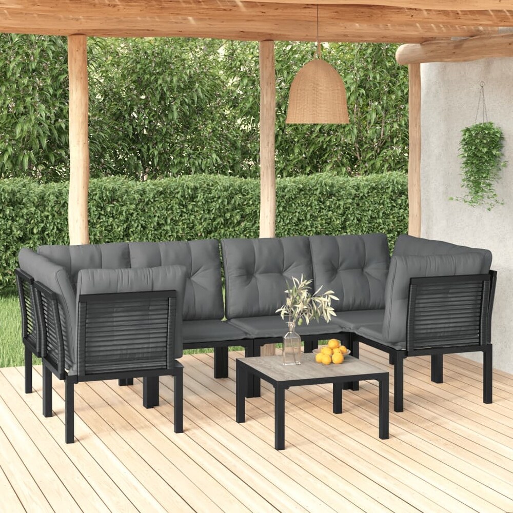 vidaXL 6 Piece Patio Lounge Set Black and Gray Poly Rattan