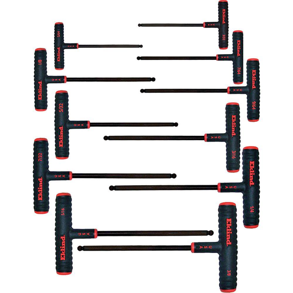 Eklind 9 in. Series Power-T T-Handle Ball-Hex Key Set with Pouch Sizes 564 in. to 38 in. (11-Piece) 60811