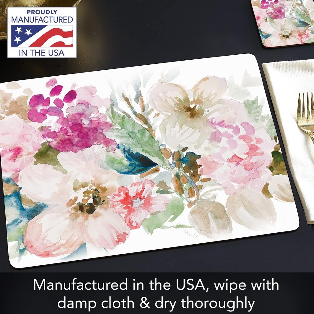 Fragrant Spring Premium Decorative Hardboard Cork Back Placemats 4 Pack Manufactured in The USA Elegant Heat Tolerant