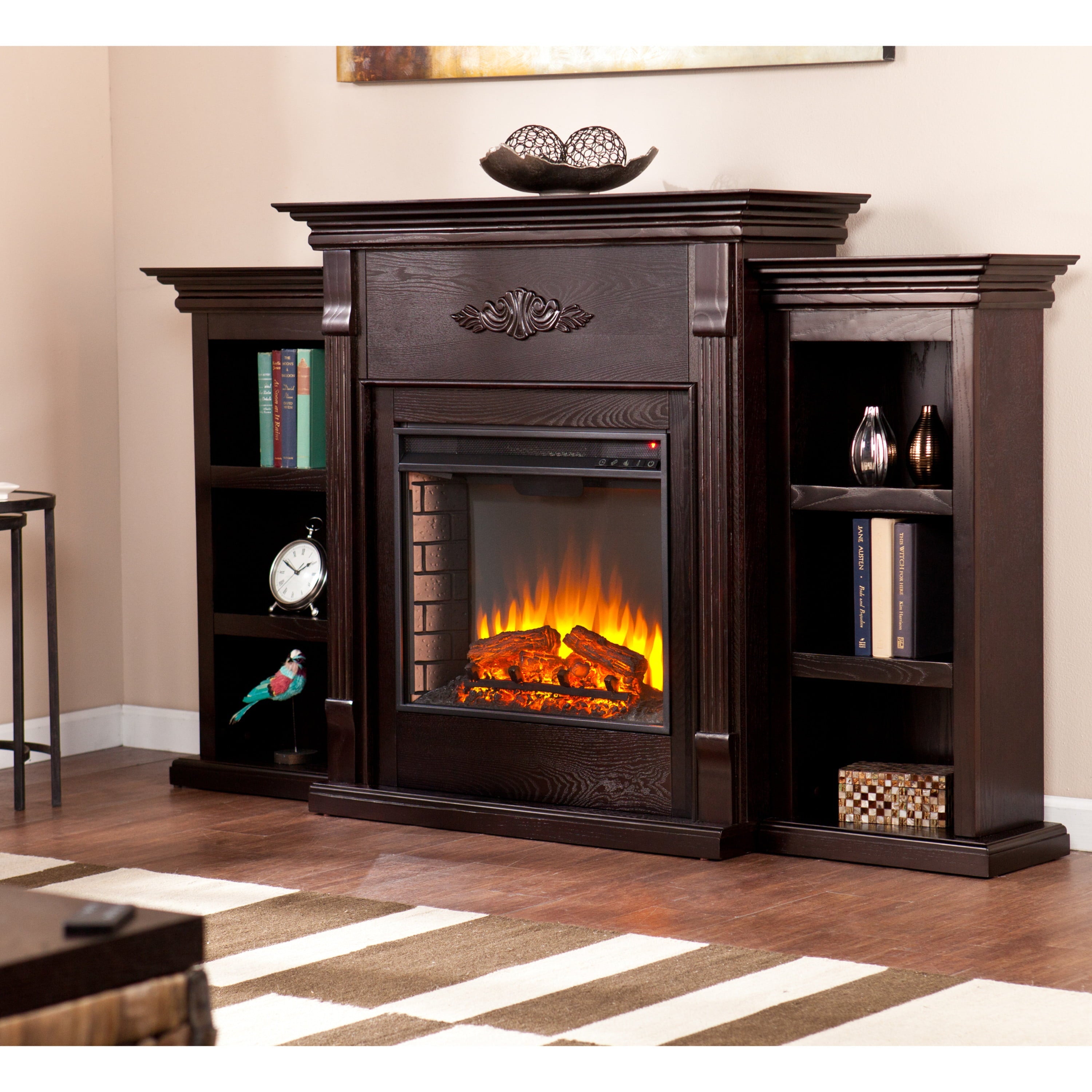 SEI Teiol Soft Traditional, Electric Fireplace with Bookcases in Classic Espresso Finish