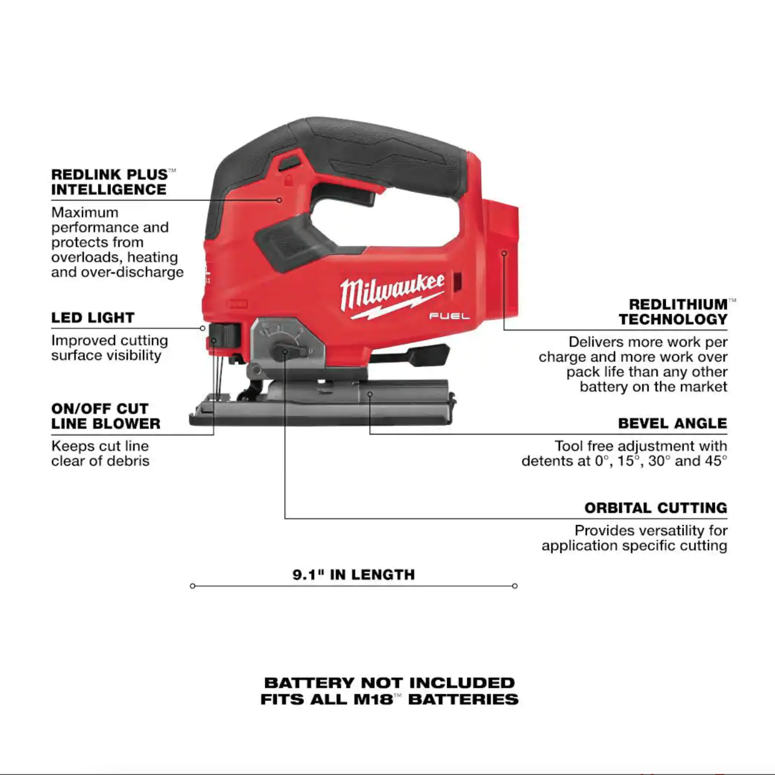 Milwaukee M18 Fuel 18-Volt Lithium-Ion Brushless Cordless Jig Saw， Tool-Only (2737-20)