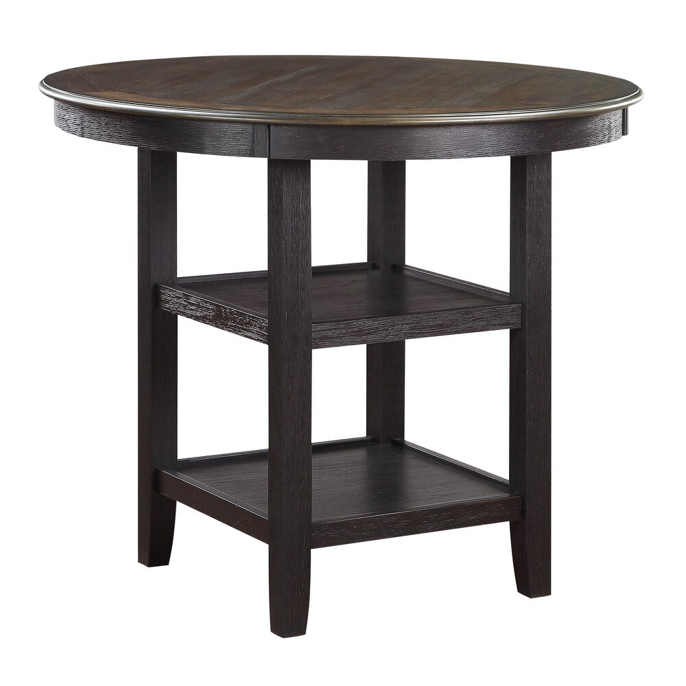 Brown and Black White Finish 1pc Counter Height Table with 2x Shelves