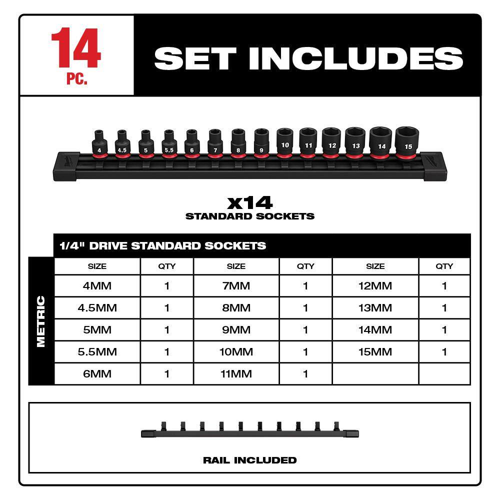 MW SHOCKWAVE 14 in. Drive Metric 6 Point Impact Socket Set (14-Piece) 49-66-7002