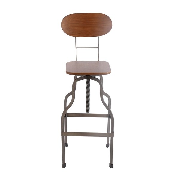 Gray and Brown Industrial Style Wooden Swivel Bar Stool With Metal Base