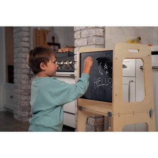 Avenlur Avenlur Date Wood Kitchen Tower and Chalkboard  and Kitchen Step Stool For Kids - Natural KTCHNTWR