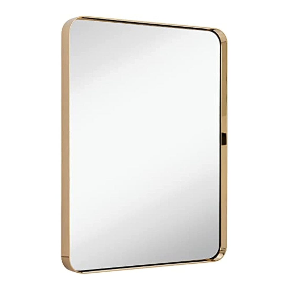 Contemporary Polished Metal Wall Mirror | Glass Panel Polished Gold Framed (22