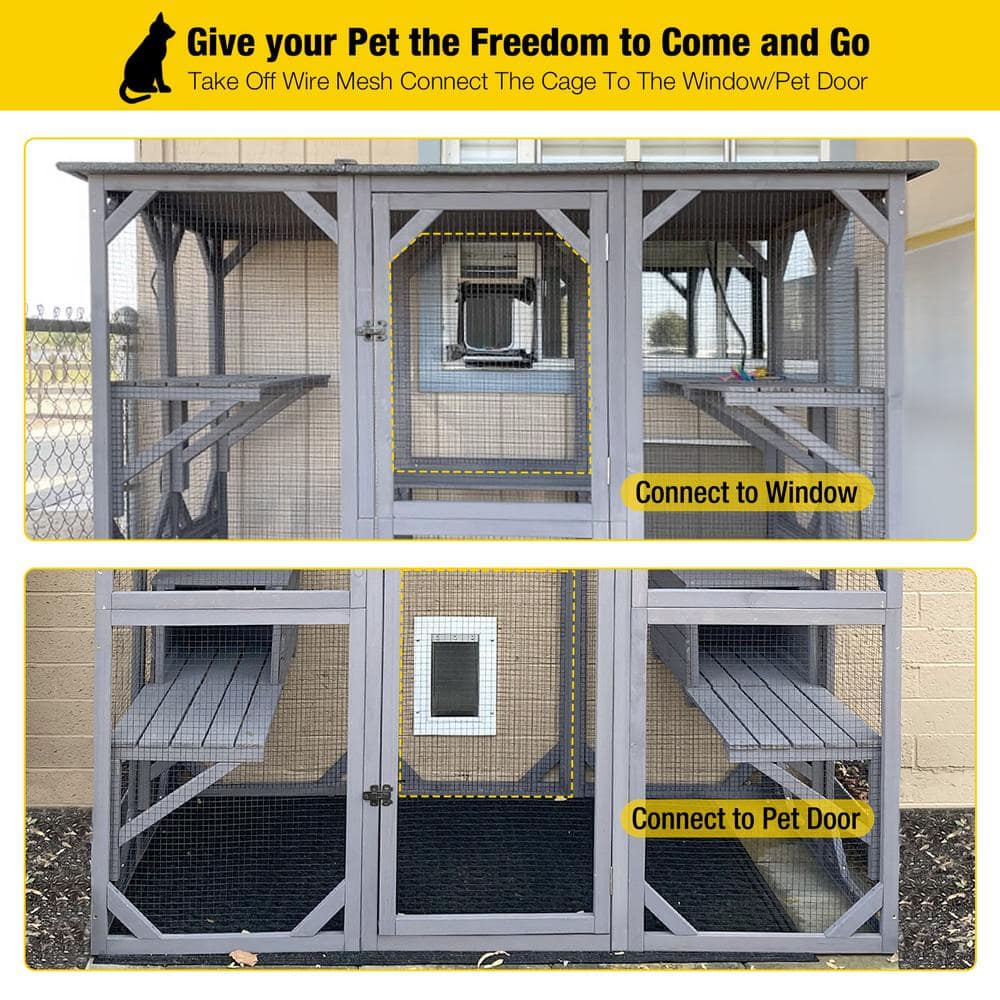 aivituvin Walk-in Extra Large Outdoor Cat Enclosure Connected To House AIR37