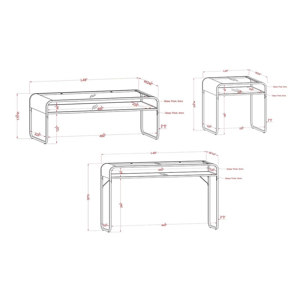 Watler Contemporary Gold 48 inch Glass Top 1 Shelf 3 Piece Coffee Table Set by Furniture of America