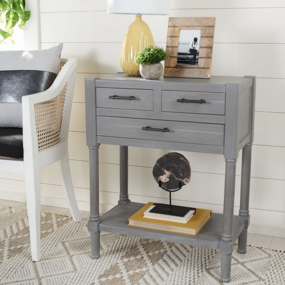 Lane 3 Drawer Console Table Whitewash Grey   French Country   Console Tables   by AED Luxury Home Decor  Houzz