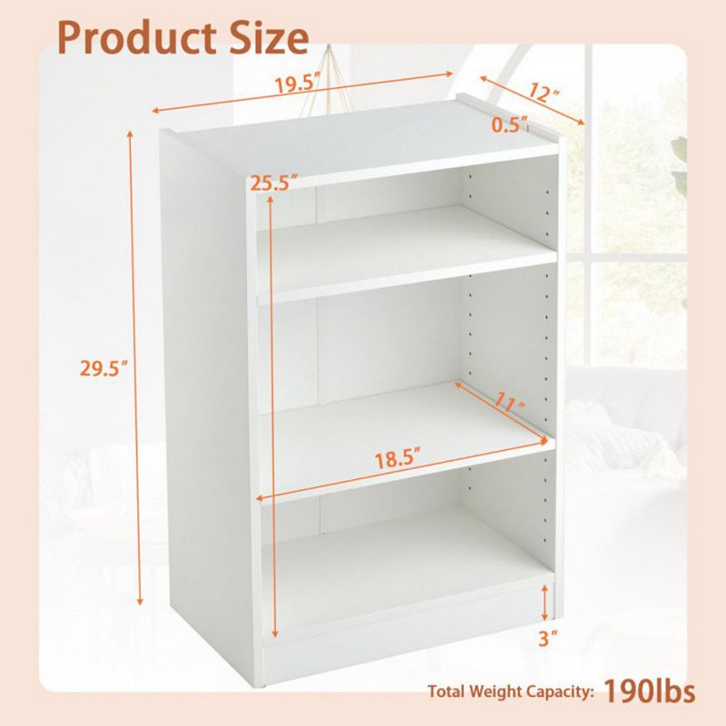 Hivago 3-Tier Bookcase Open Display Rack Cabinet with Adjustable Shelves-White