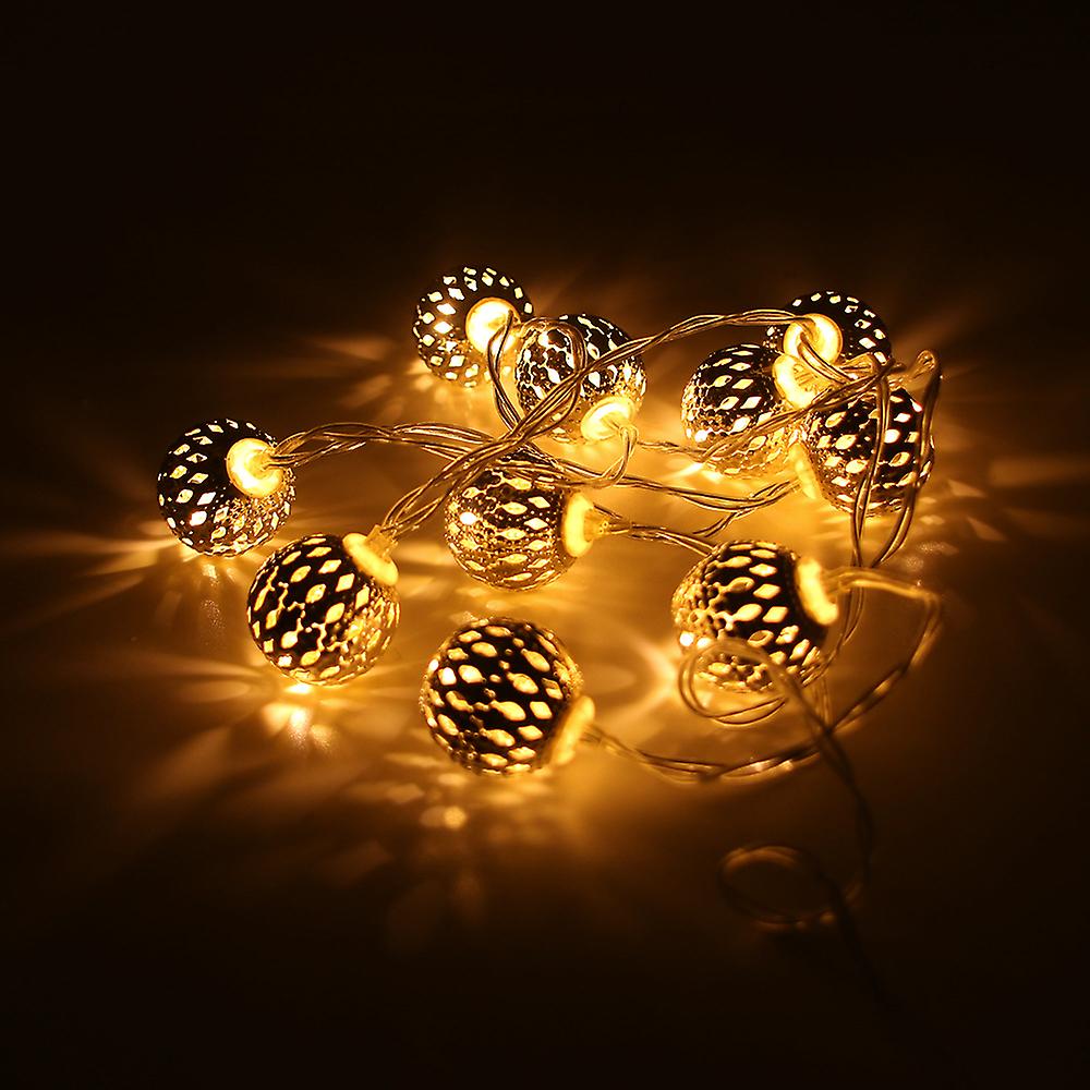 Yellow Decorative String Lights 10 Led Metal Ball Light For Christmas Holiday Party Home Garden Decoration