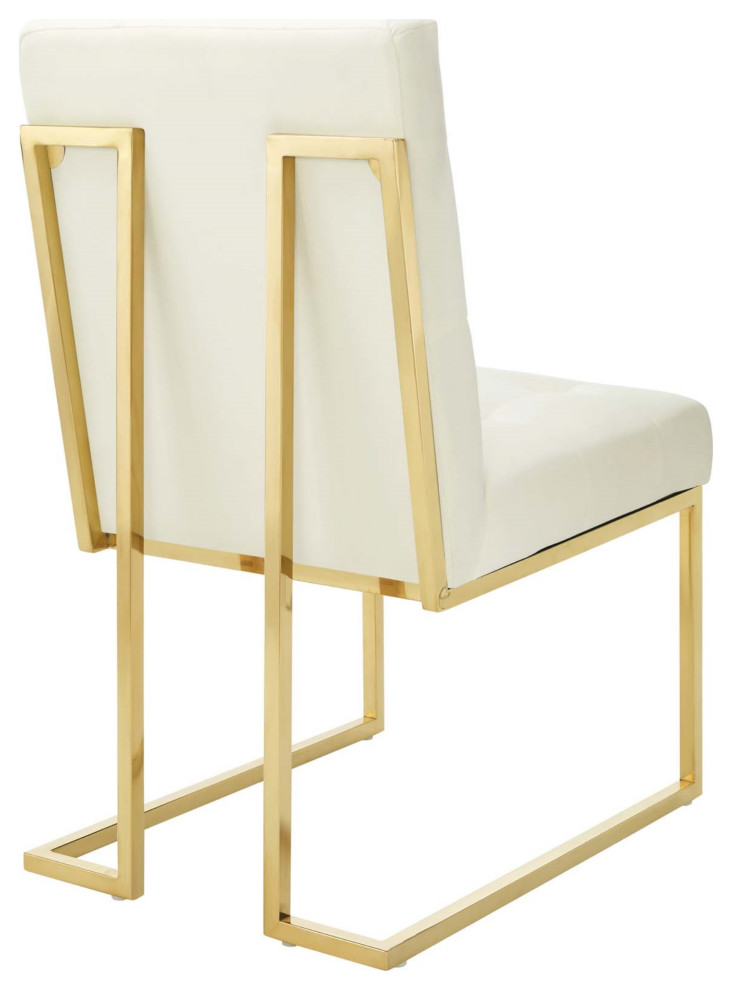 Privy Gold Stainless Steel Performance Velvet Dining Chair Set of 2 Gold Ivory   Contemporary   Dining Chairs   by Kolibri Decor  Houzz