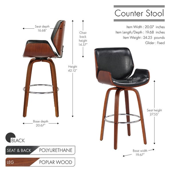 Porthos Home Miller Counter Stool， PU Leather， Wooden Seat And Legs