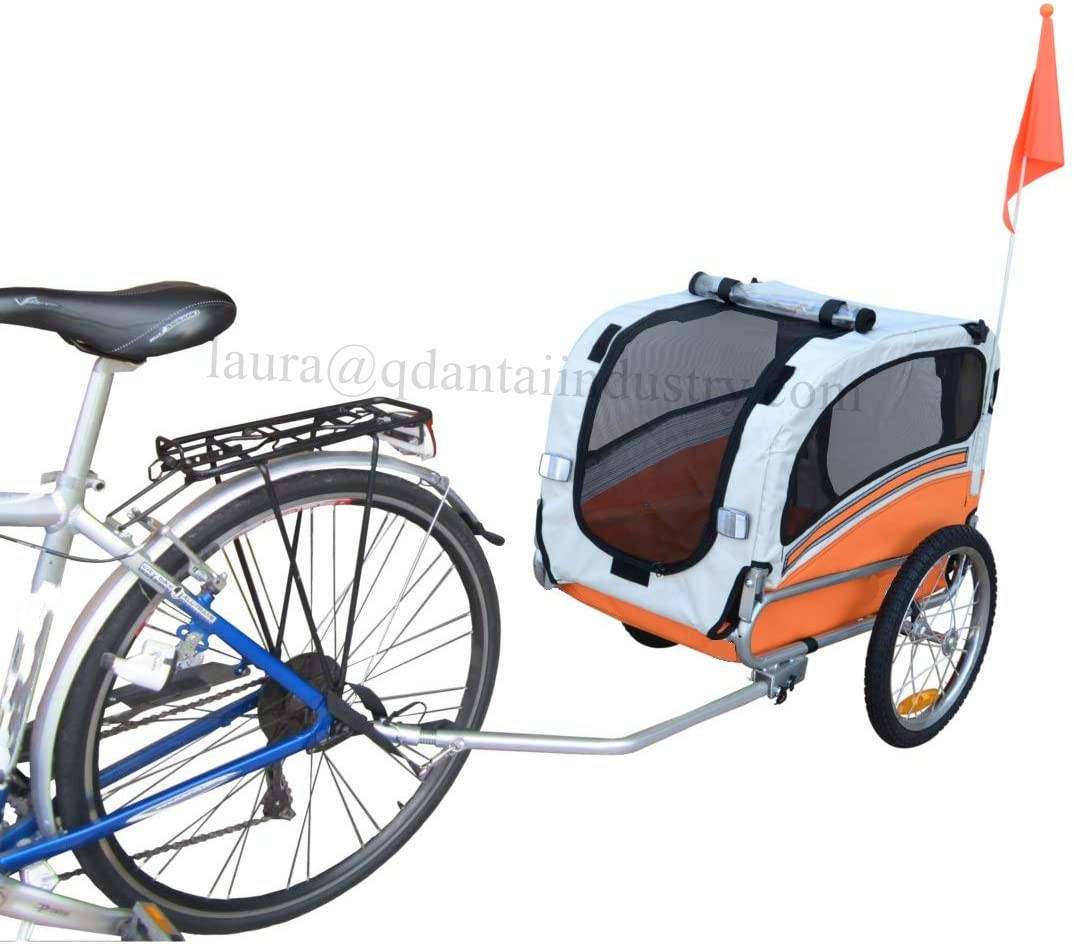 Dog Bike Trailer Foldable Tow Behind Pet Bicycle Trailer Dog Cat Travel Carrier Cycling with Hitch Safety Flag Orange and Brown