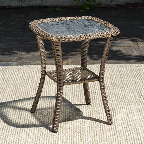 Rio Vista Outdoor Wicker Side Table with Tempered Glass Top