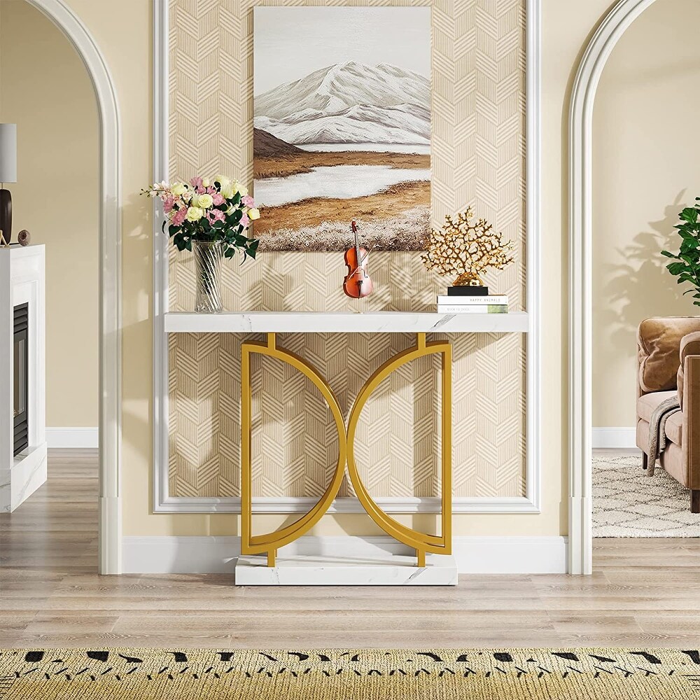 Faux Marble Entry Console Table  Modern Sofa Accent Table for Entryway  Entrance