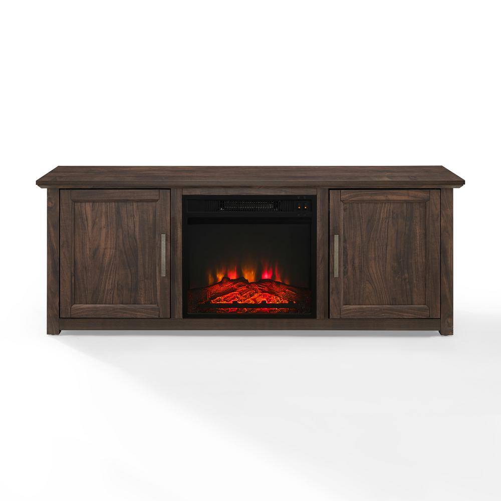 CROSLEY FURNITURE Camden Dark Walnut 58 in. Low Profile TV Stand with Fireplace Fits 60 in. TV with Cable Management KF100558DW