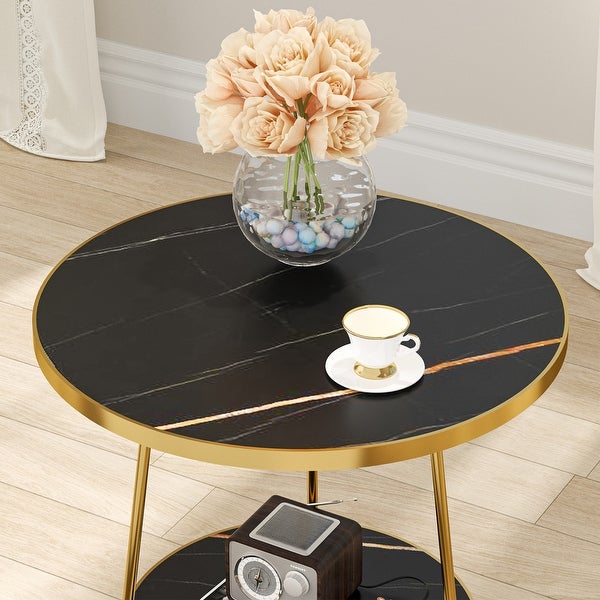 Marble Gold End Table Side Table with Shelves