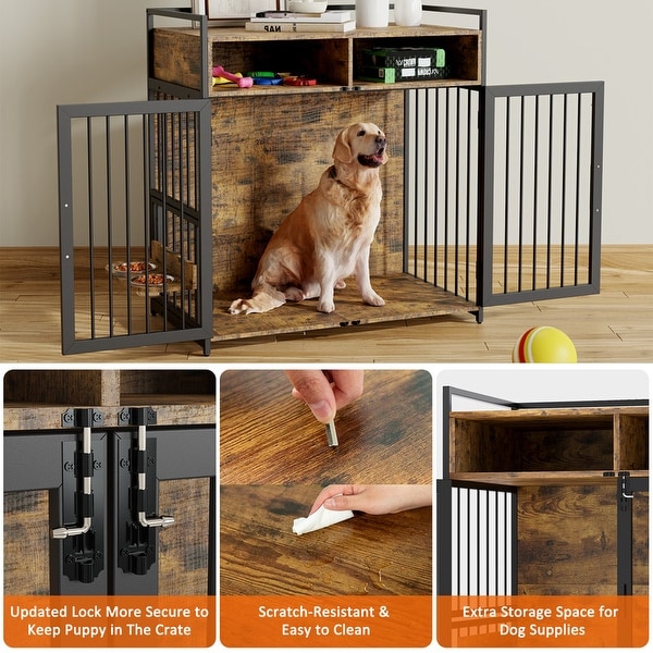 Dog Crate with Storage Shelves End Table Indoor Kennel Furniture