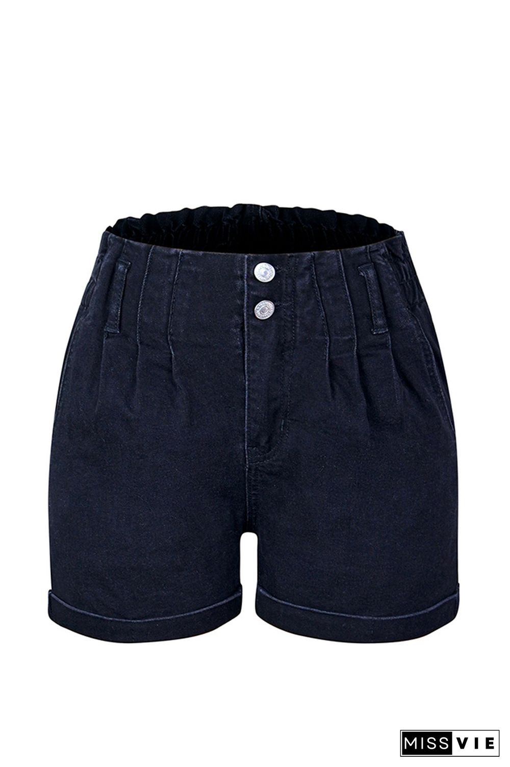 Cuffed Seam High Waist Denim Shorts