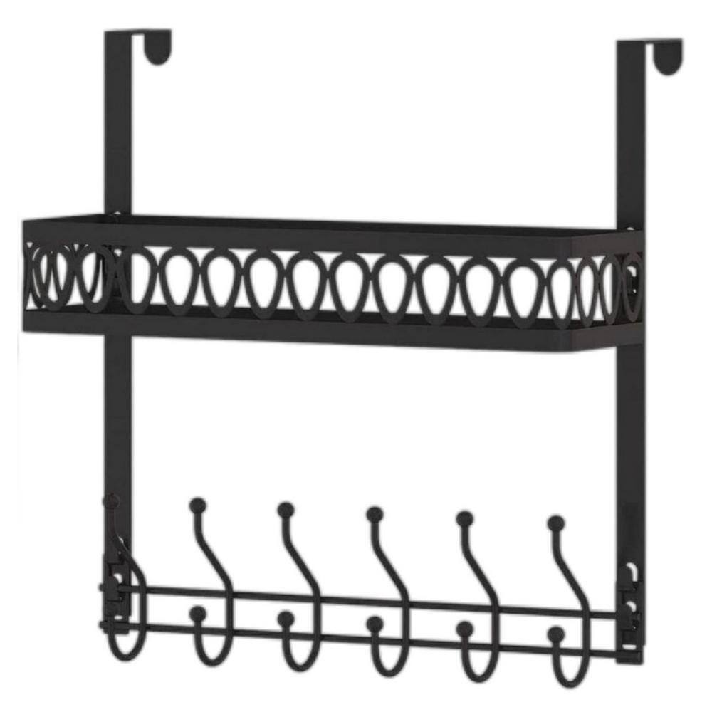 Aoibox 15.6 in. Shower Caddy Basket Metal Over the Door Hooks Door Hanger Organizer with Hooks  Racks in Black SNMX4749