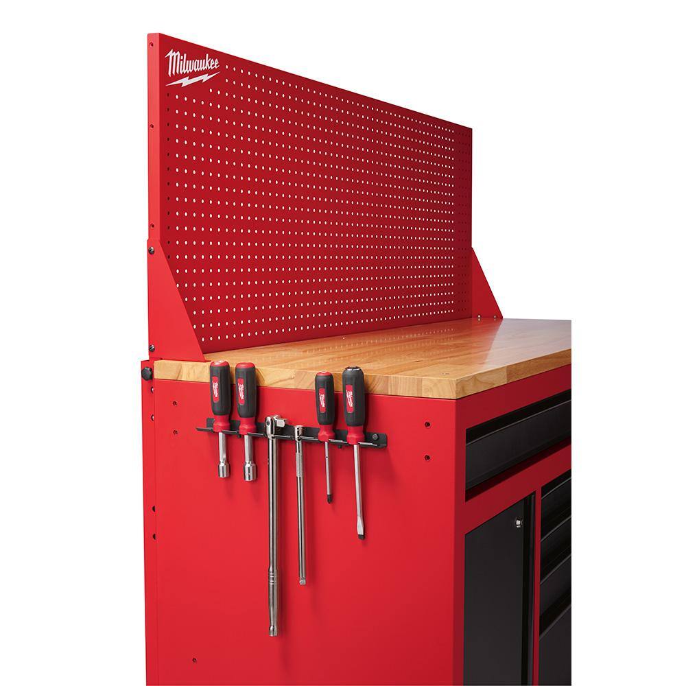 MW 61 in. 11-Drawer1-Door 22 in. D Mobile Workbench with Sliding Pegboard Back Wall in RedBlack 48-22-8561