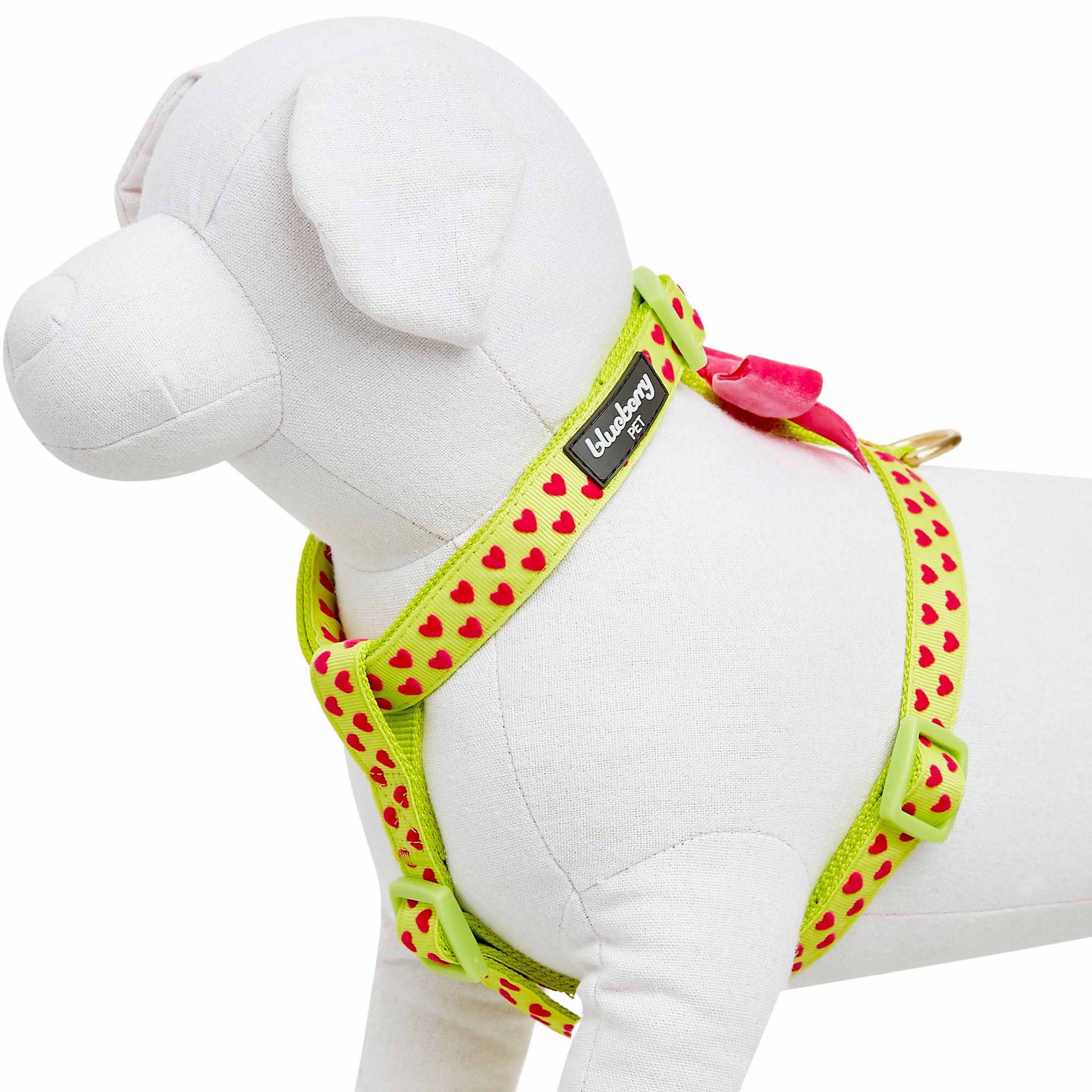 Blueberry Pet Highlighter Green Step-in Velvety Heart Flocking Dog Harness， Small