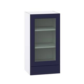 J COLLECTION Devon 18 in. W x 35 in. H x 14 in. D Painted Blue Assembled Wall Kitchen Cabinet with a Glass Door DSWG1835A(LR)-DV