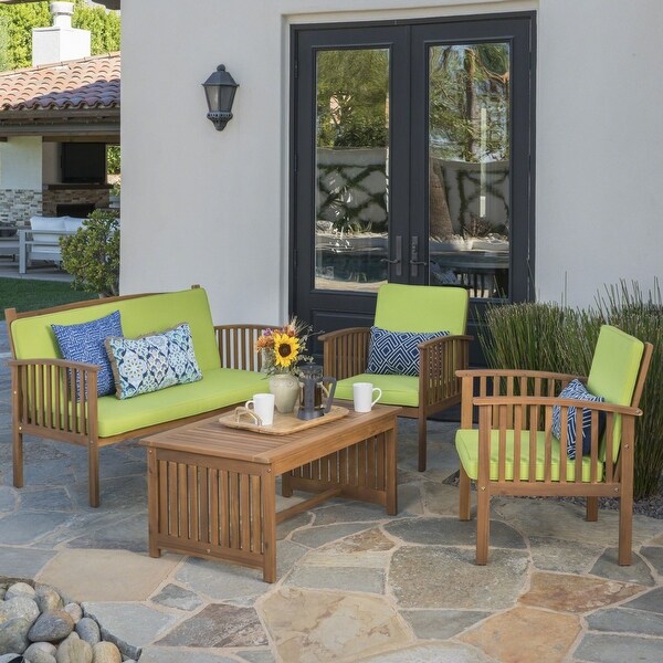 4 Piece Wood Sofa SetOutdoor Furniture with Cushions