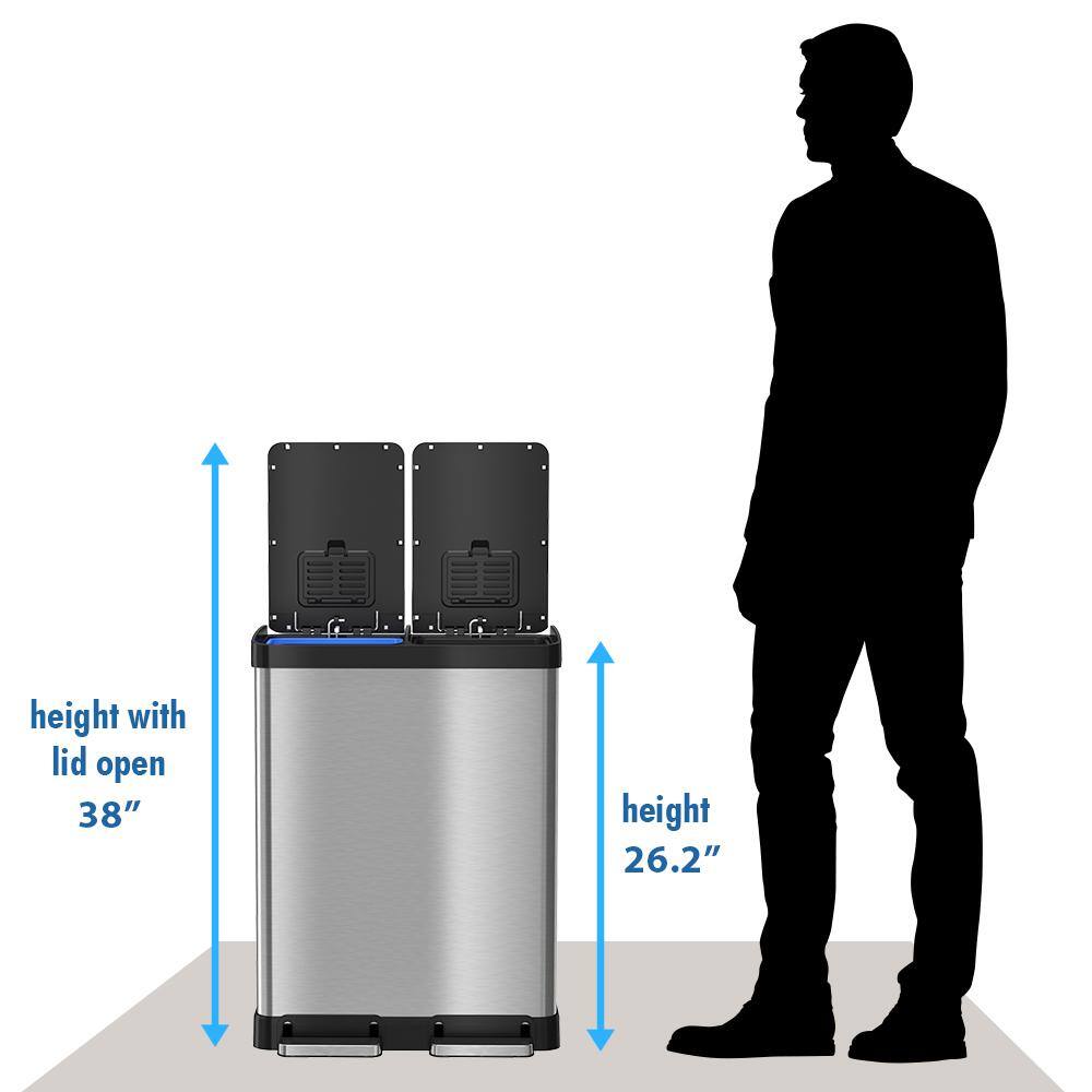 iTouchless SoftStep 16 Gal. Stainless Steel Step Trash Can and Recycle Bin Combo Unit with Removable Inner Bins for Kitchen Office PC60RSS