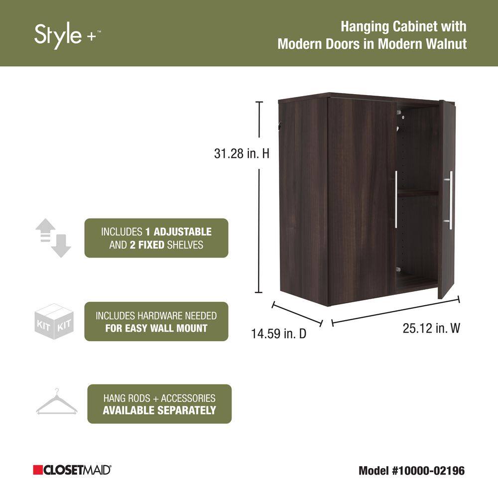 ClosetMaid Style+ 14.59 in. D x 25.12 in. W x 31.28 in. H Modern Walnut Laundry Room Floating Cabinet Kit with Modern Doors 10000-02196