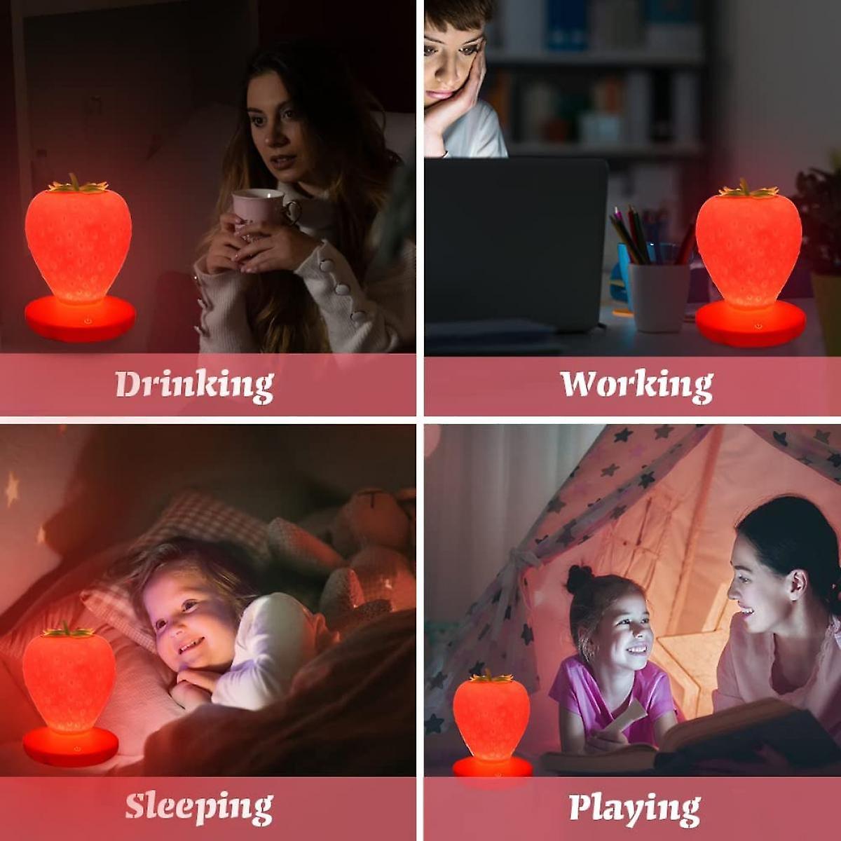 Strawberry Night Light， Cute Silicone Strawberry Light， Children Night Light Led Night Light， Children's Bedside Lamp Usb Rechargeable (red)