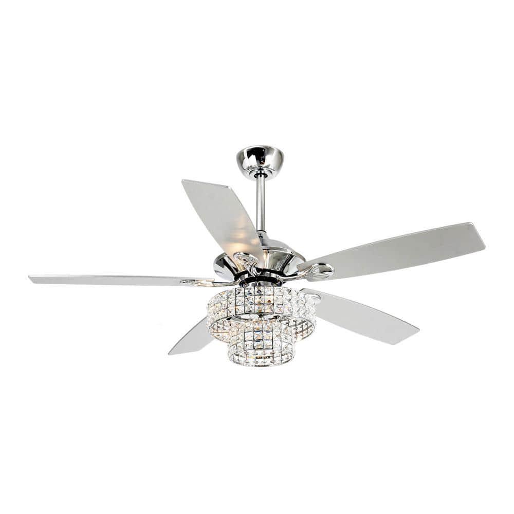 Parrot Uncle Howell 52 in Indoor Downrod Mount Crystal Chrome Ceiling Fan Chandelier with Light Kit and Remote Control