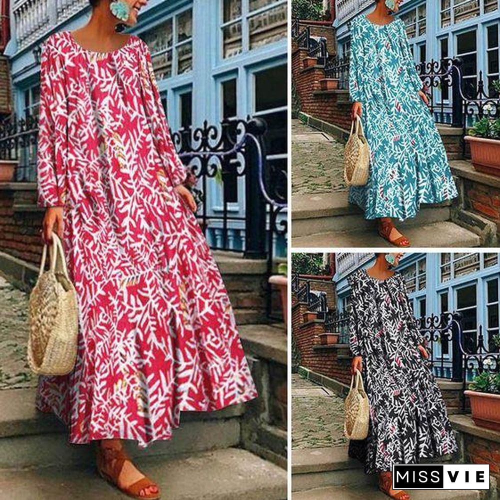 Summer Printed Long Sleeve Dress Long Skirt