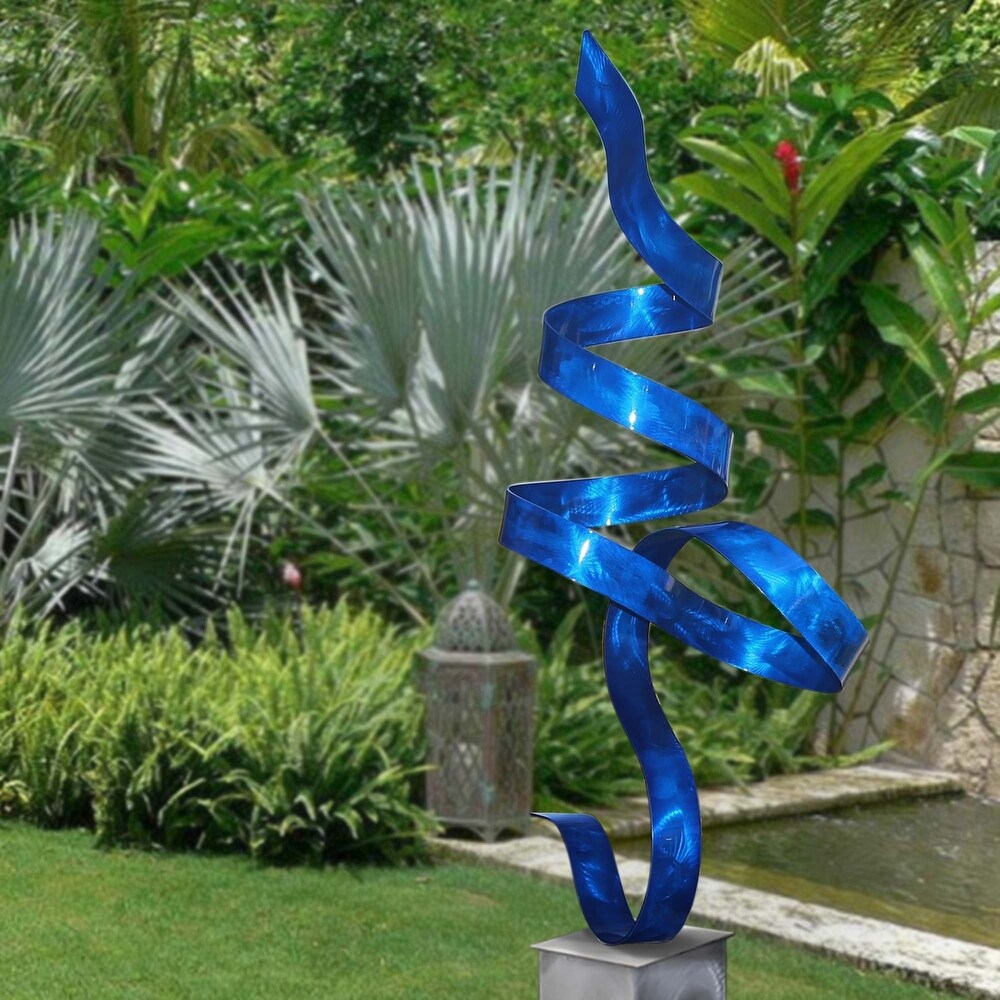 Statements2000 Large Modern Metal Sculpture Indoor Outdoor Garden Art Decor by Jon en   Blue Perfect Moment with Silver Base