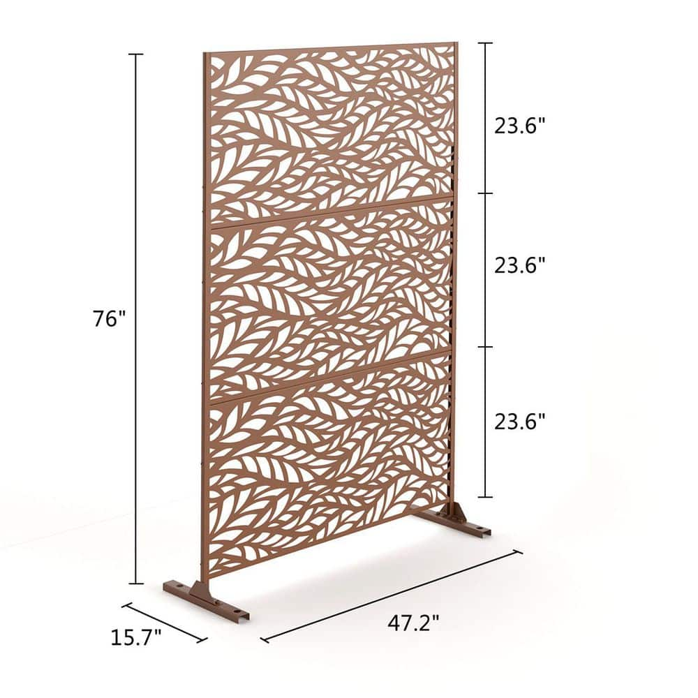 Tidoin 6.33 ft. H x 3.93 ft. W Brown Laser Cut Privacy Mesh Screening Garden Metal Fence Panel Neut-YDD0-M8G