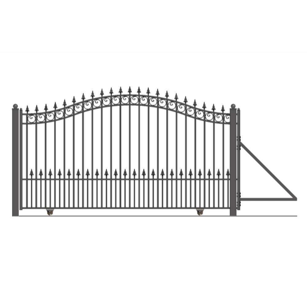 ALEKO Prague Style 14 ft. x 6 ft. Black Steel Single Slide Driveway Fence Gate DG14PRASSL-HD